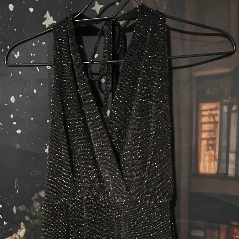Sparkle Black V-Neck Sleeveless Jumpsuit